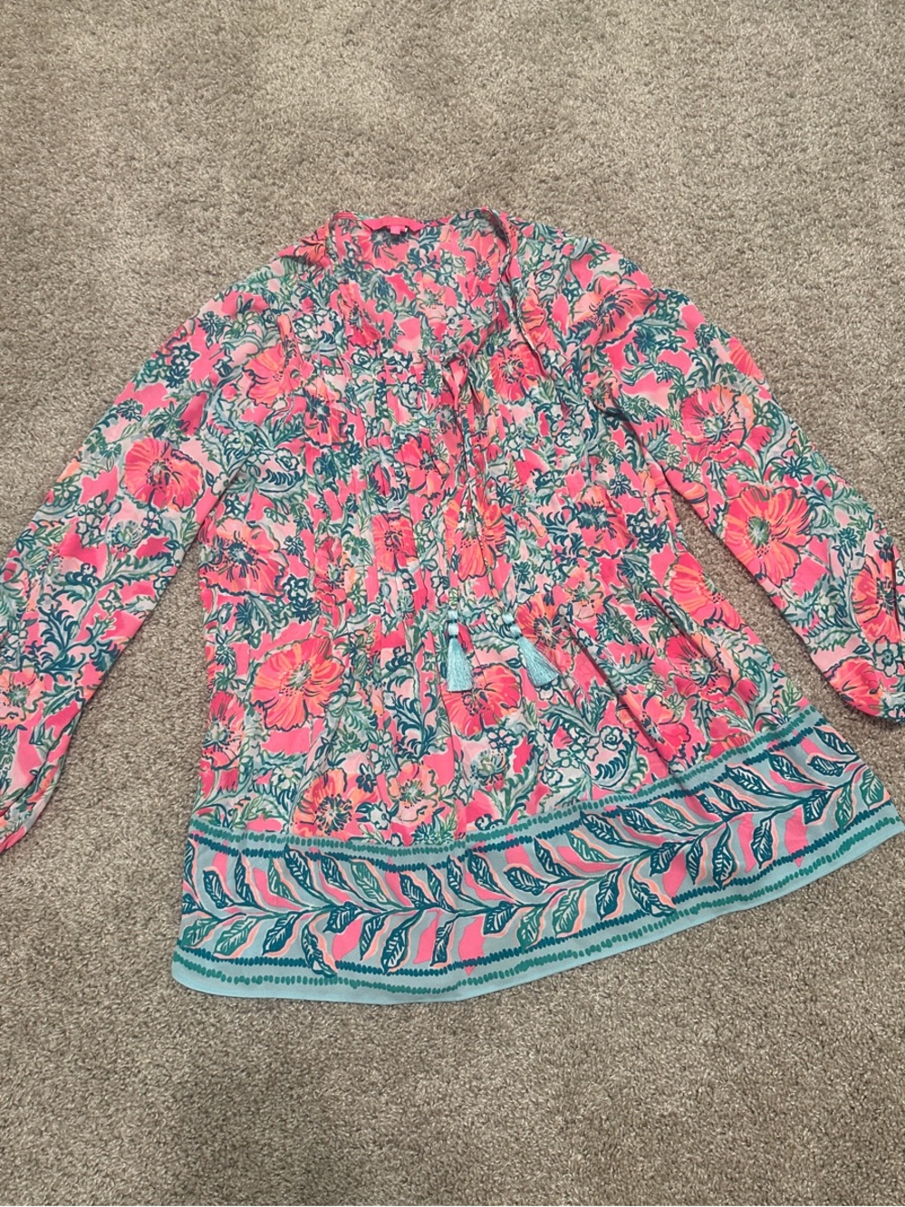 Lilly Pulitzer Pink, Green & Teal Floral Blouse